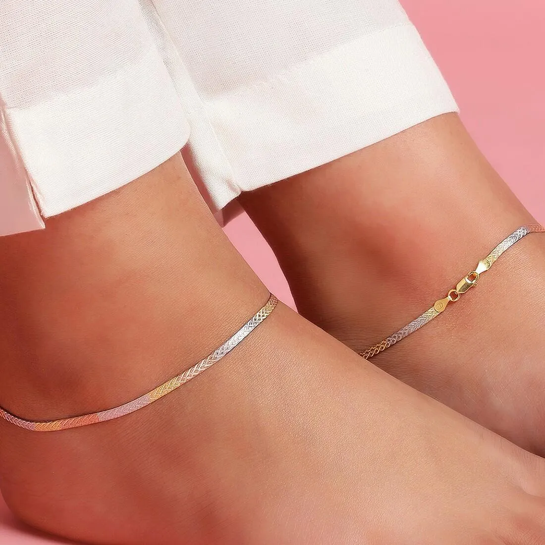 Mystical 925 Silver Anklet in Triple Tone