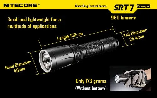 Nitecore SRT7 Revenger Cree XM-L2 LED 960 LM Flashlighght -Grey
