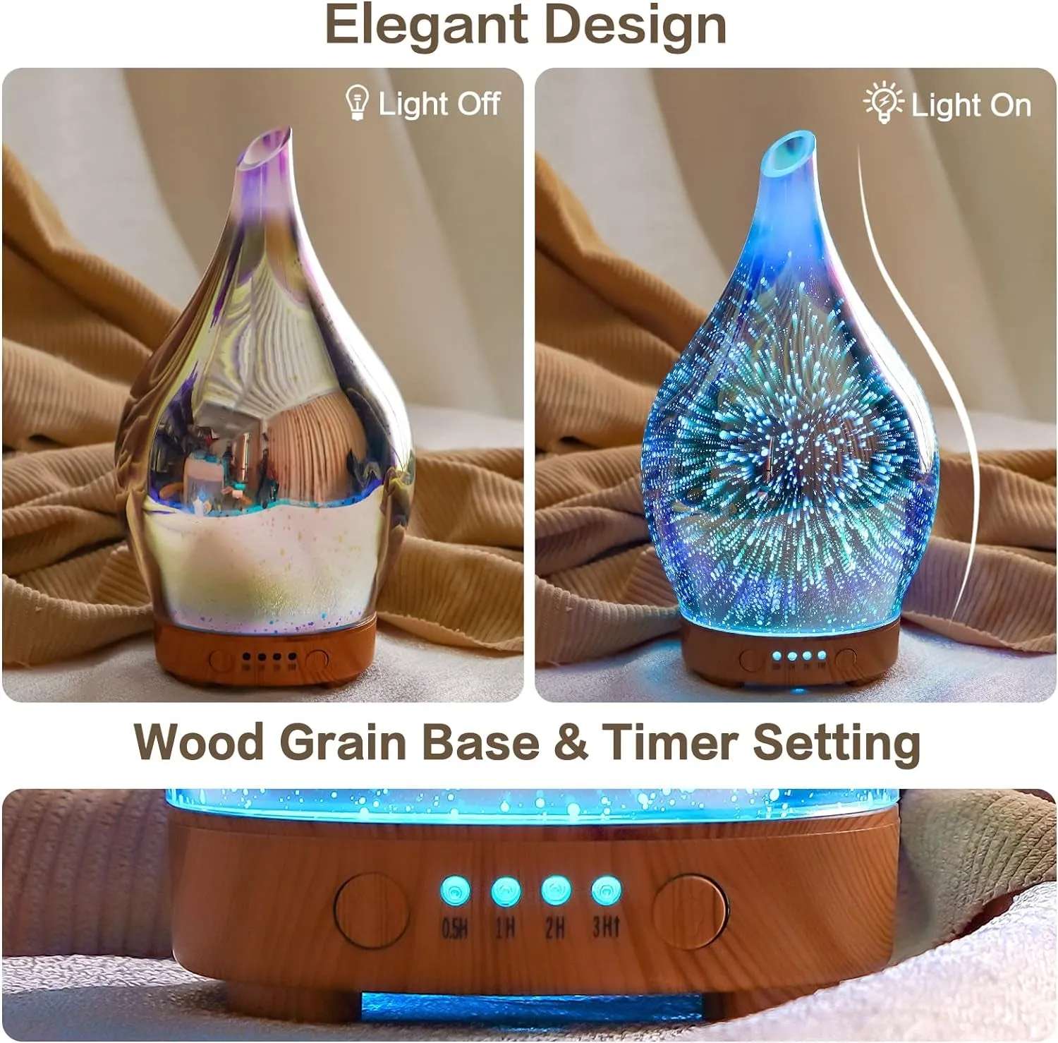 Oil Diffuser 3D Glass Aromatherapy Ultrasonic Humidifier