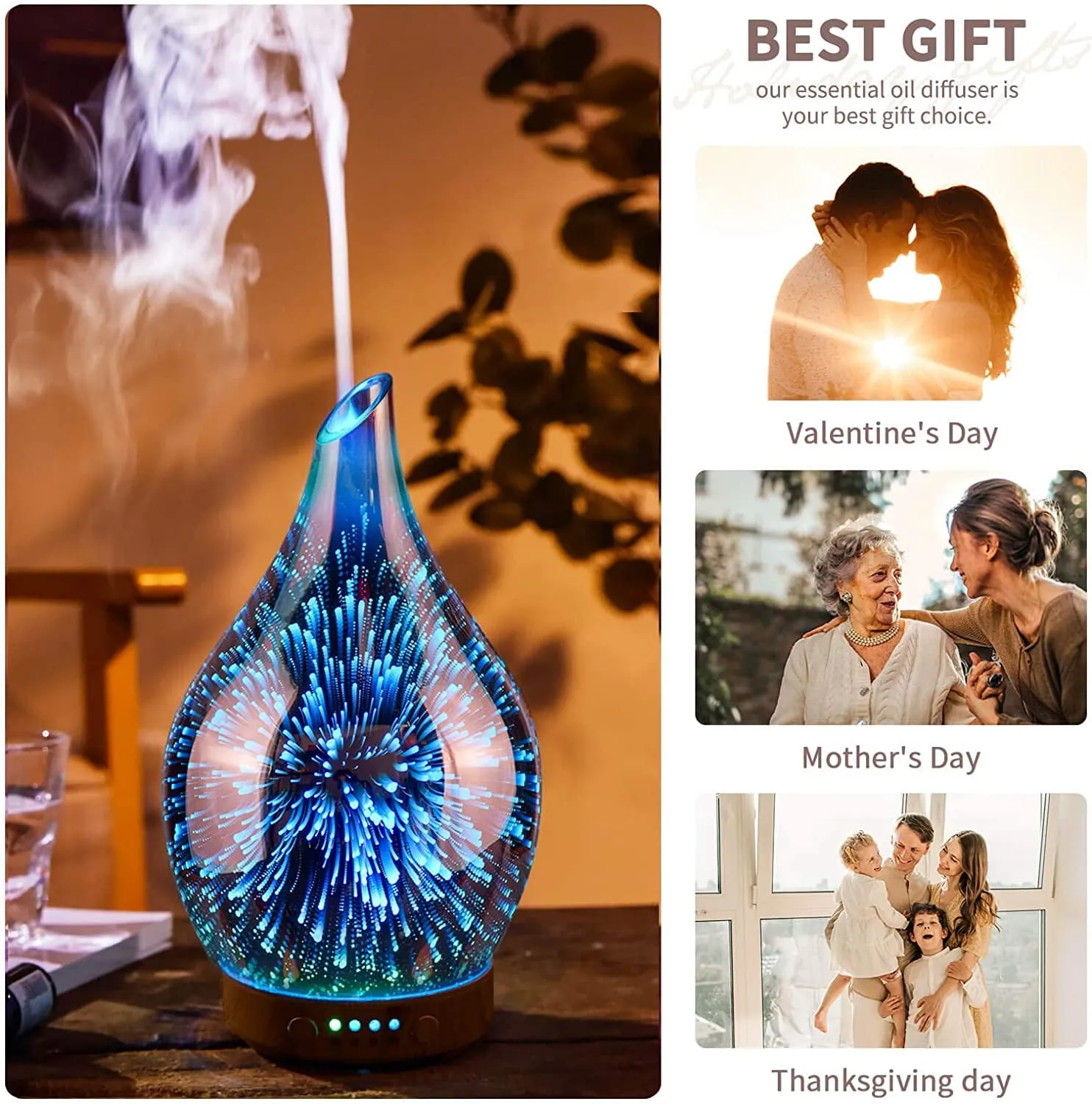 Oil Diffuser 3D Glass Aromatherapy Ultrasonic Humidifier