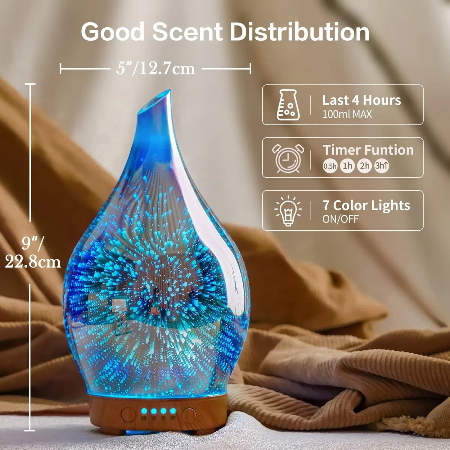 Oil Diffuser 3D Glass Aromatherapy Ultrasonic Humidifier