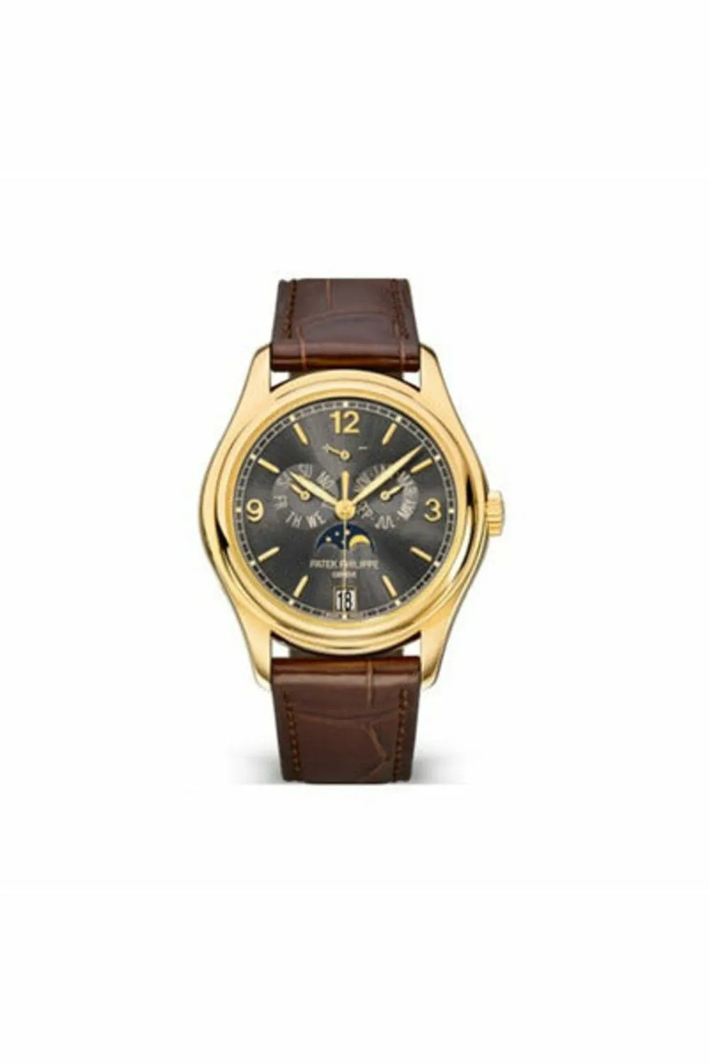 patek philippe complications moon phase grey dial men's watch ref. 5146j-010