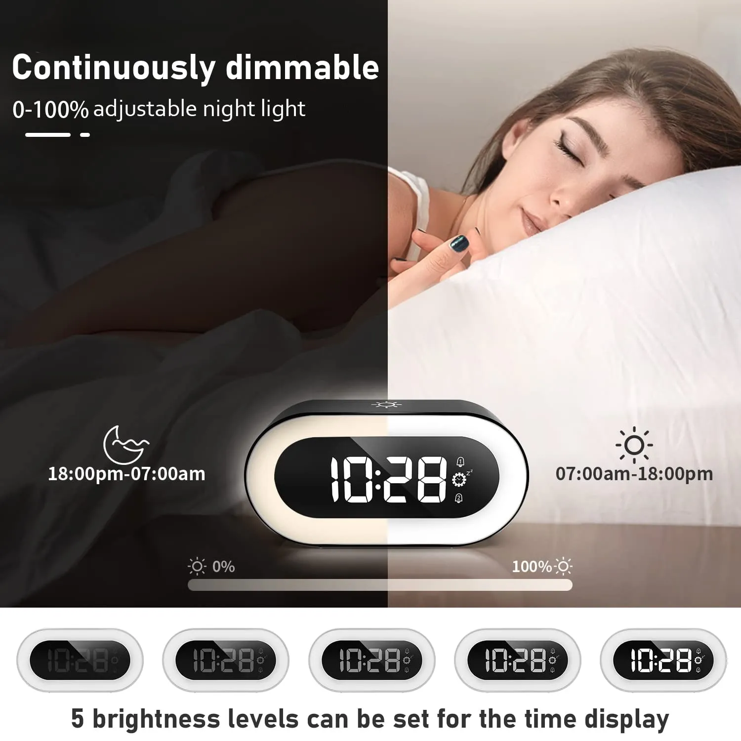 Pevode Digital Alarm Clock with Light, Musical Ringer, and Spare Battery(Black RGB)