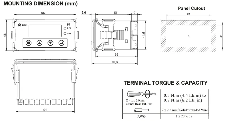 PIB12C, 48x96mm, Panel Meter, DC Ammeter DC Voltmeter Input 0-10V/4-20mA/RTD/Thermocouple, 2 x Alarm Outputs SPDT 5A @ 250VAC/24VDC (SPDT), Retransmission Output 0-20mA/4-20mA/0-10V/0-5V, 24VDC Sensor Supply, 85-270VAC/DC Supply, Modbus RS485