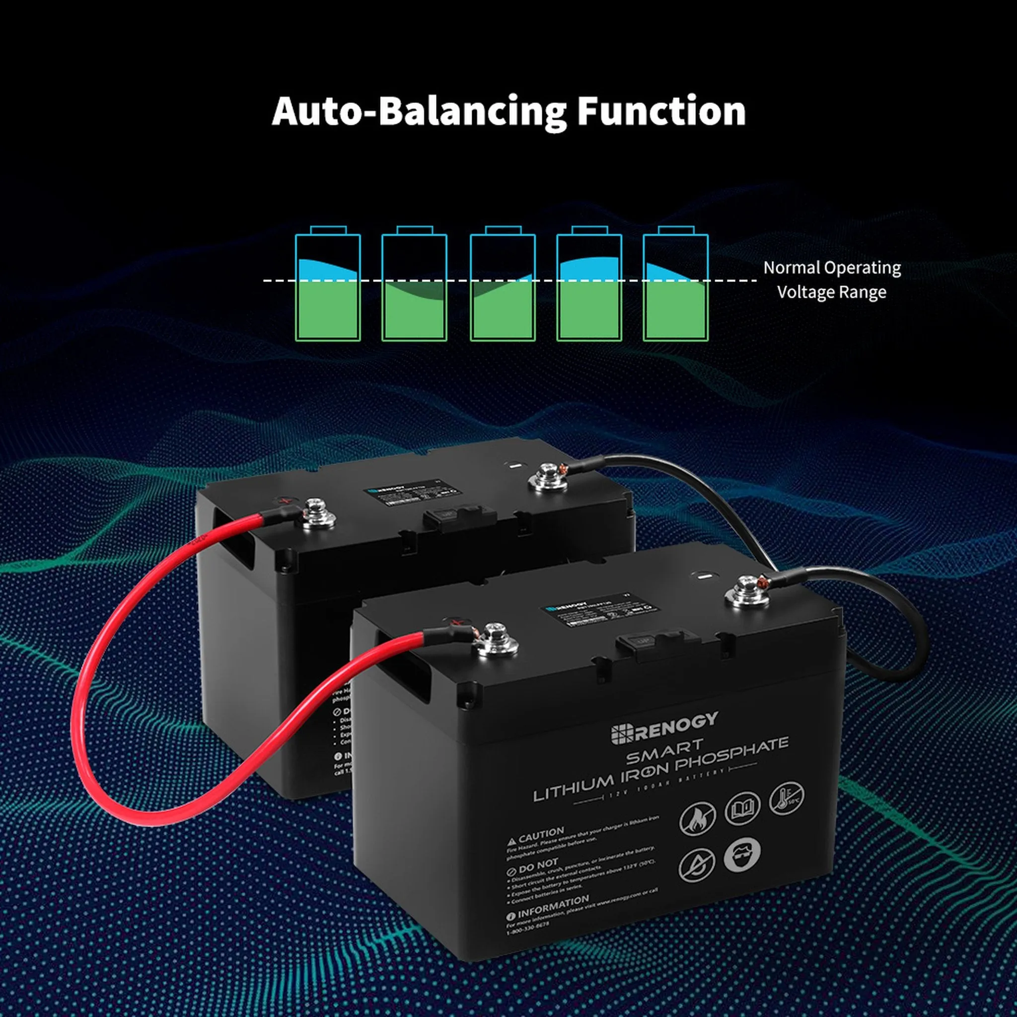 Renogy RBT100LFP12S-US 12V 100Ah Smart Lithium Iron Phosphate Battery New