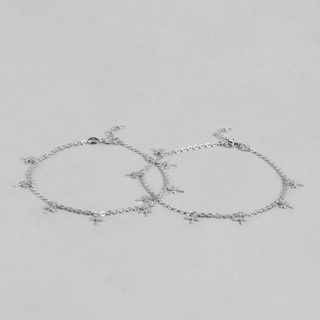 Rhodium Plated Dragonfly 925 Sterling Silver Anklets