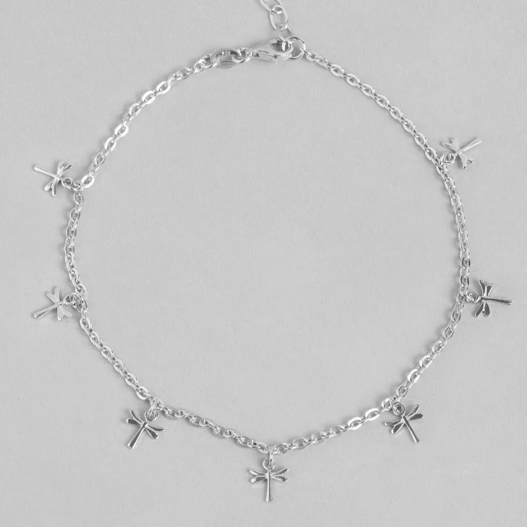 Rhodium Plated Dragonfly 925 Sterling Silver Anklets