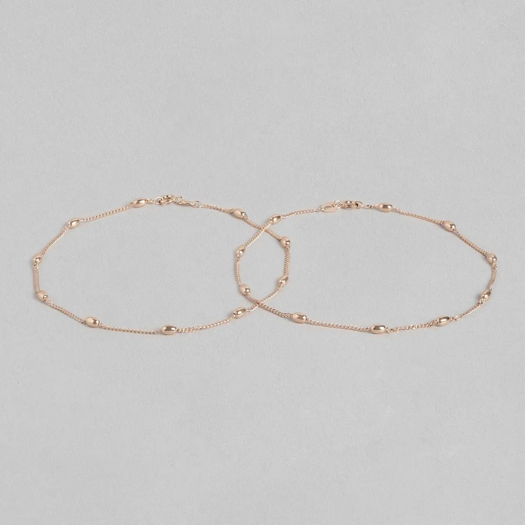 Rose Gold Beaded 925 Sterling Silver Anklet