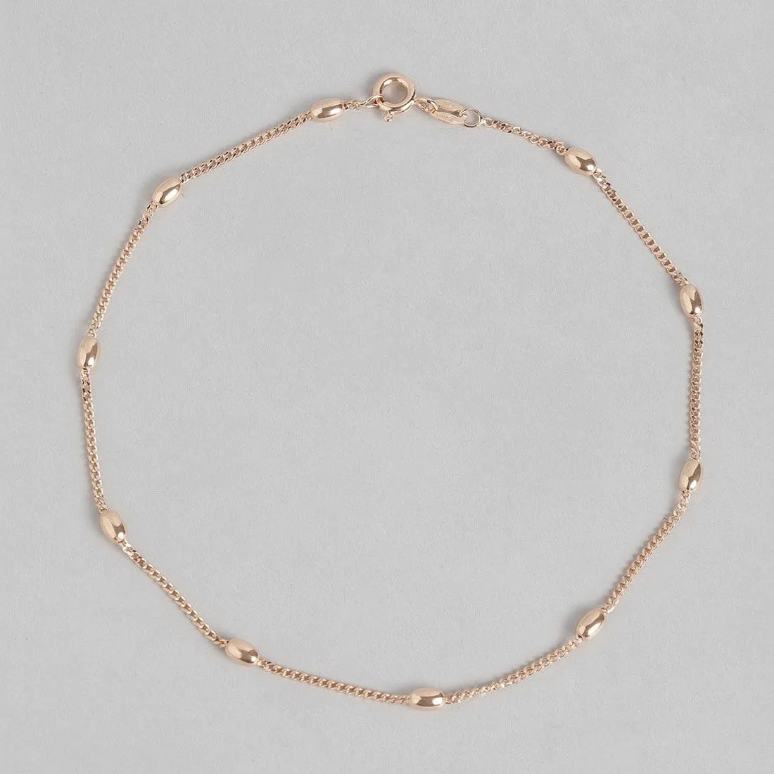 Rose Gold Beaded 925 Sterling Silver Anklet