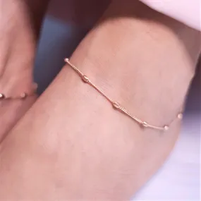 Rose Gold Beaded 925 Sterling Silver Anklet