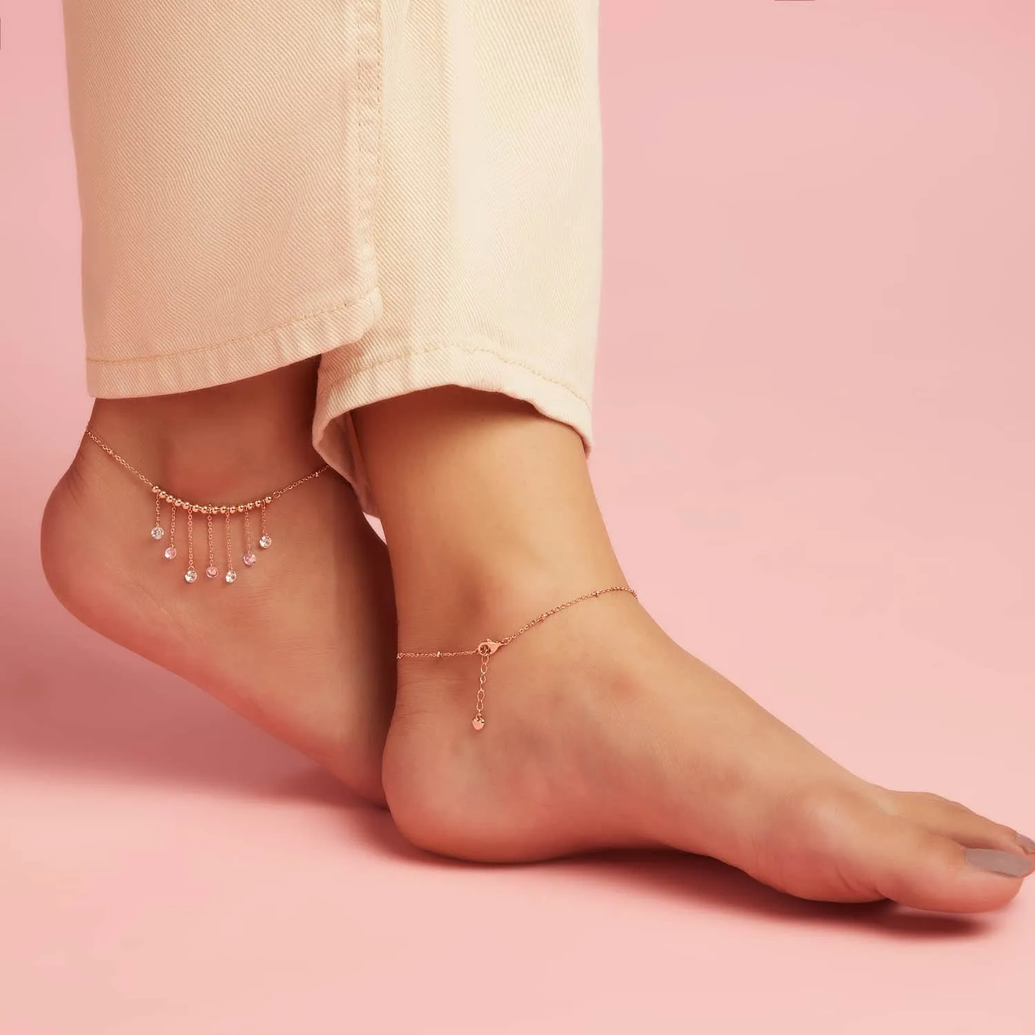 Rose-Gold Plated 925 Sterling Silver Drop Anklet