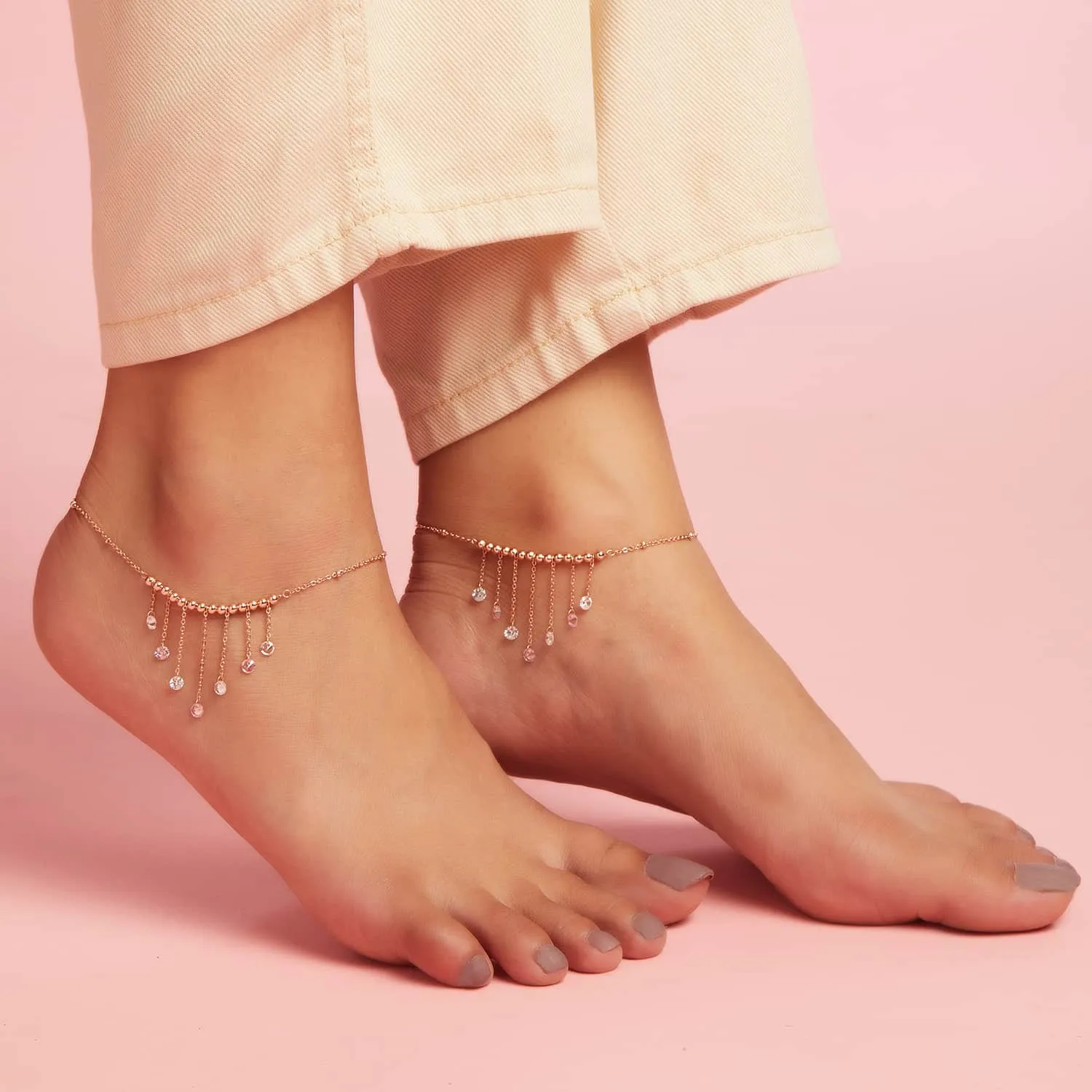 Rose-Gold Plated 925 Sterling Silver Drop Anklet