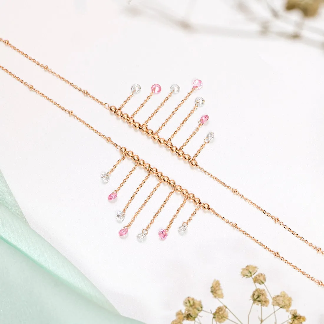 Rose-Gold Plated 925 Sterling Silver Drop Anklet
