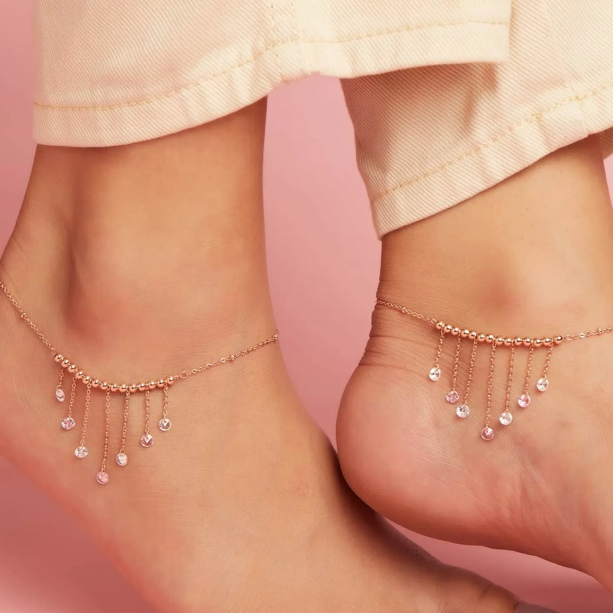 Rose-Gold Plated 925 Sterling Silver Drop Anklet