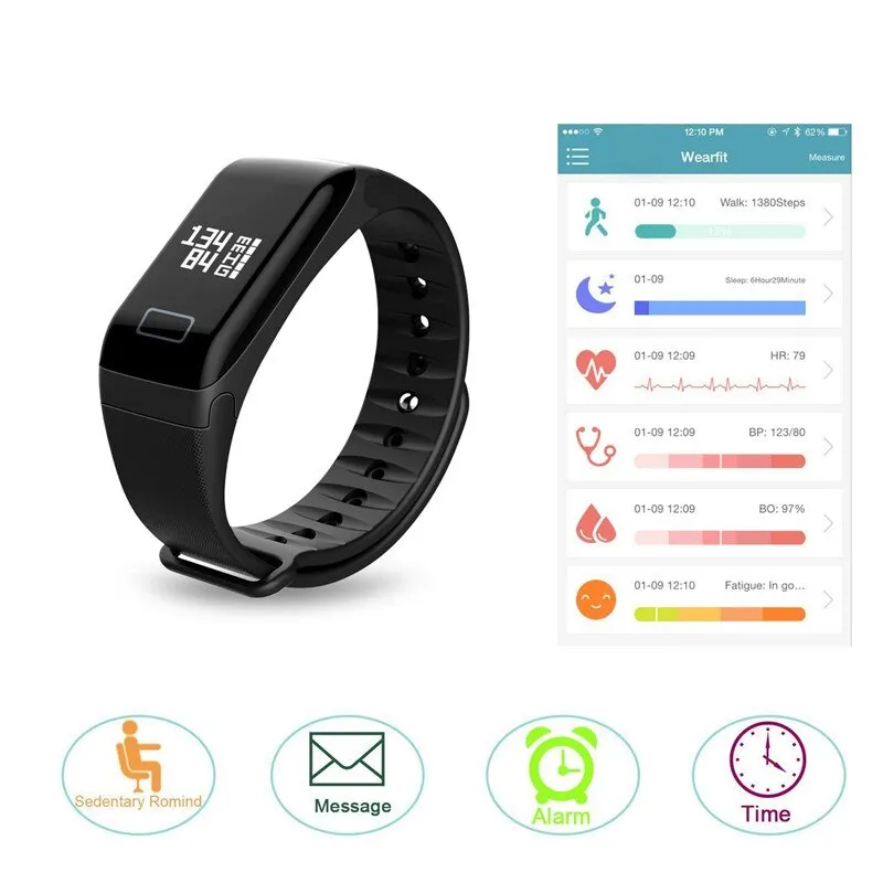 Smart Watch F1 Blood Oxygen Blood Pressure Band Fitness Sport Bracelet Heart Rate Monitor SMS Reminder Smart Watch Men Women