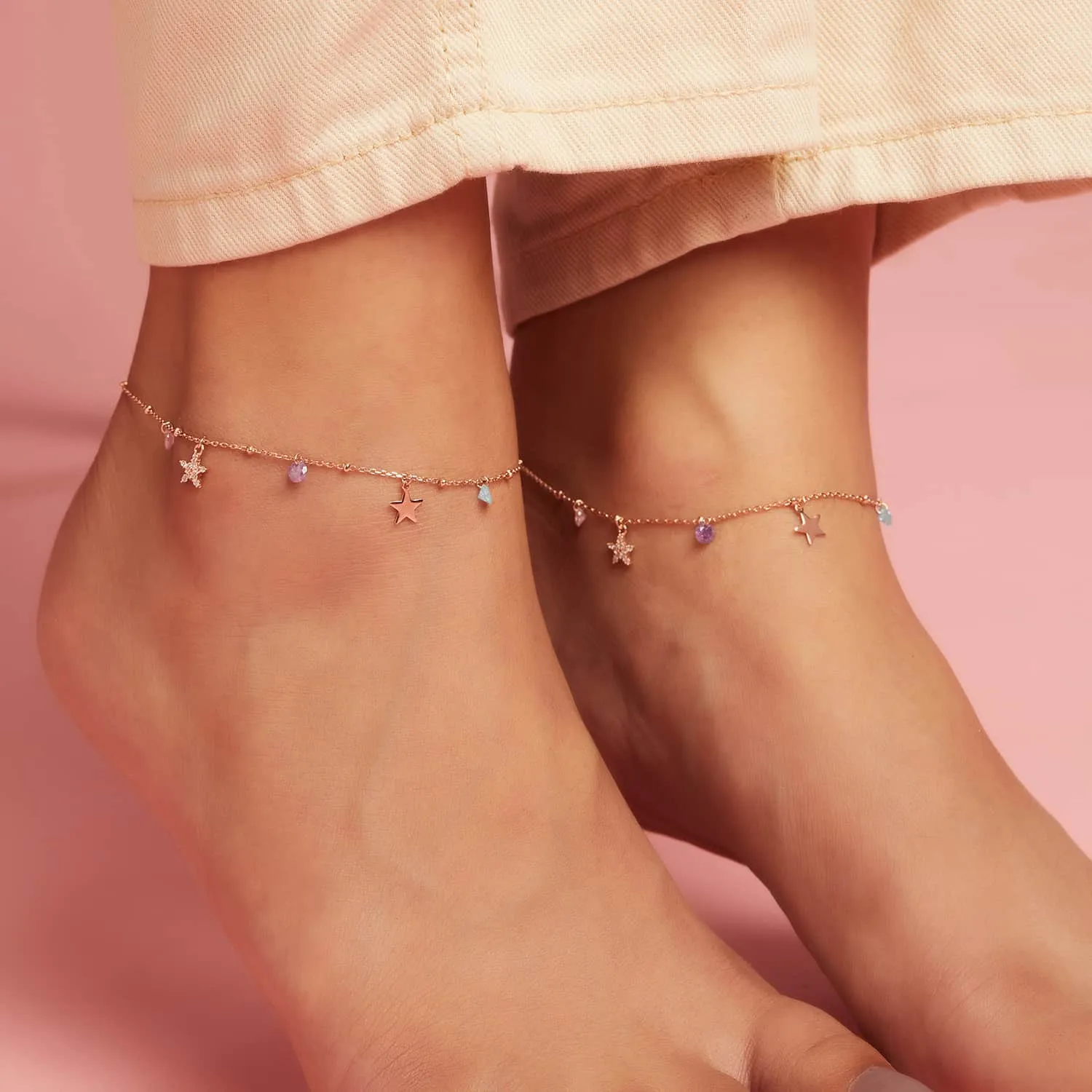 Star Drop 925 Sterling Silver Anklet