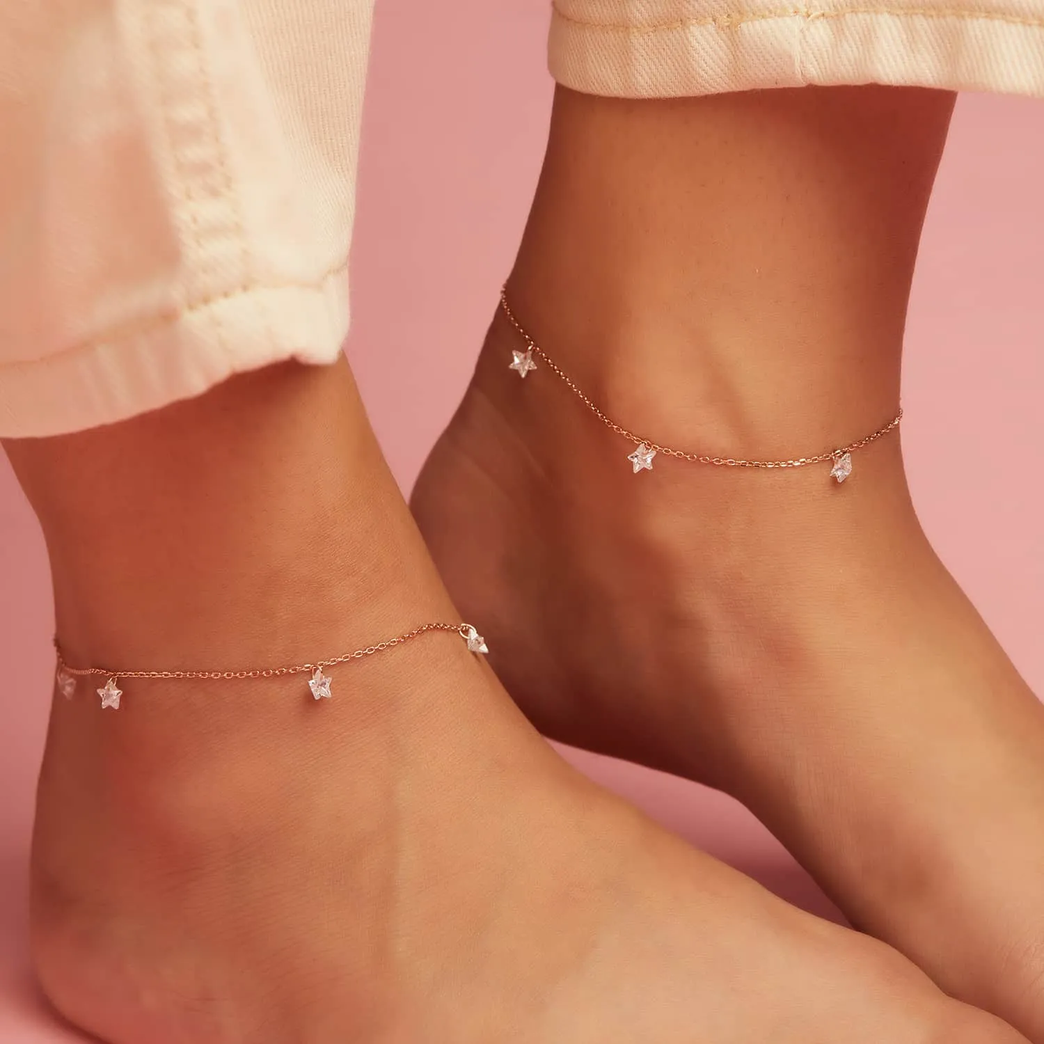 Star Rose Gold Plated 925 Sterling Silver Anklet