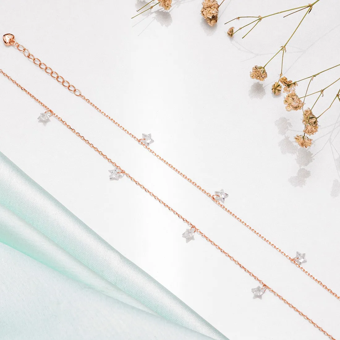 Star Rose Gold Plated 925 Sterling Silver Anklet