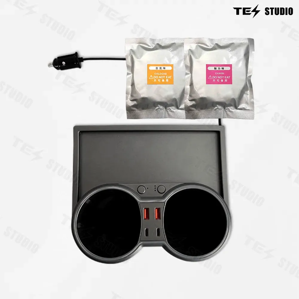 Tesstudio Testla Accessories Console Cup Holder Expansion Dock Aromatherapy with Lighting for Model 3/Y（21-23）