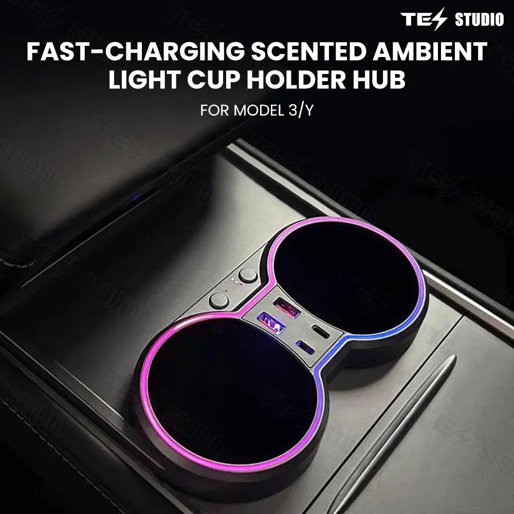Tesstudio Testla Accessories Console Cup Holder Expansion Dock Aromatherapy with Lighting for Model 3/Y（21-23）
