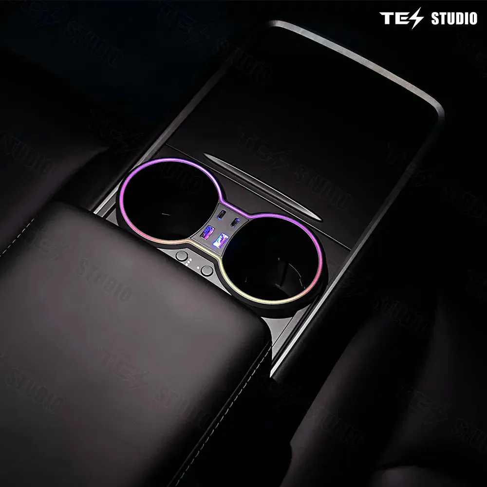 Tesstudio Testla Accessories Console Cup Holder Expansion Dock Aromatherapy with Lighting for Model 3/Y（21-23）
