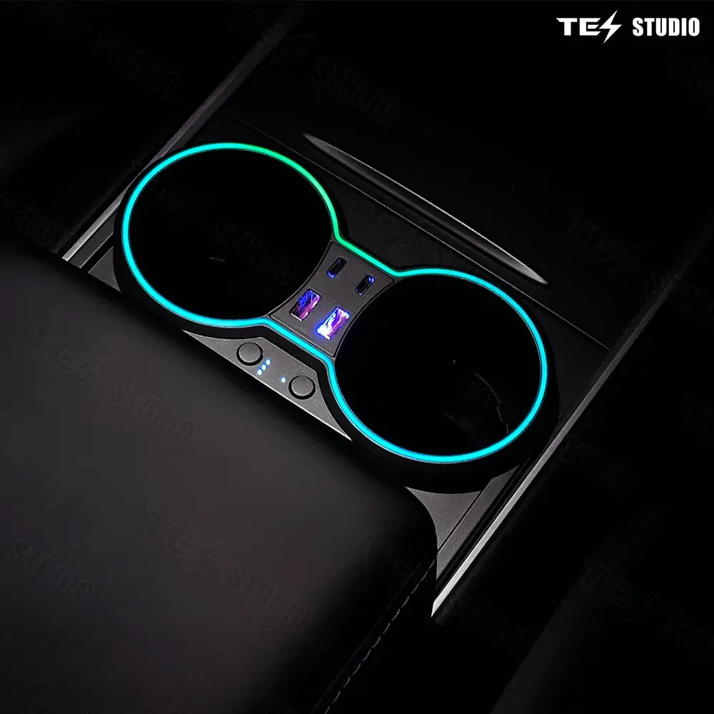 Tesstudio Testla Accessories Console Cup Holder Expansion Dock Aromatherapy with Lighting for Model 3/Y（21-23）