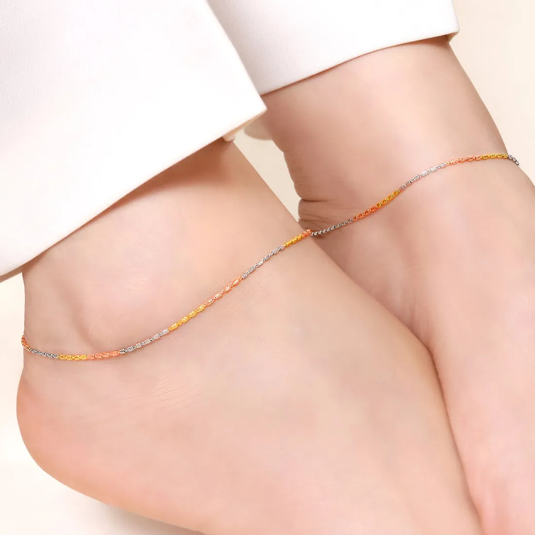 Triple Tone 925 Sterling Silver Chain Anklet