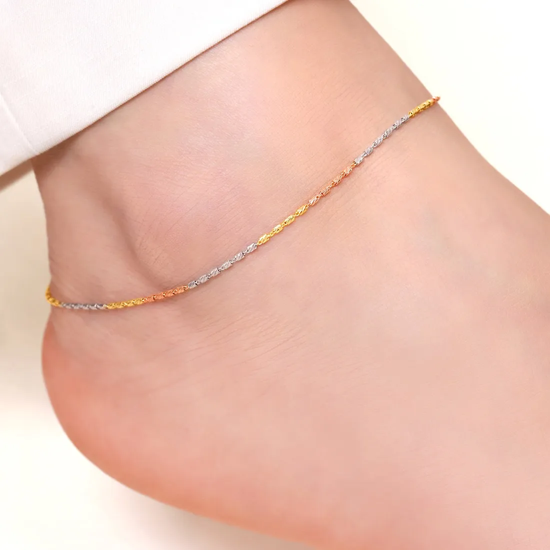 Triple Tone 925 Sterling Silver Chain Anklet
