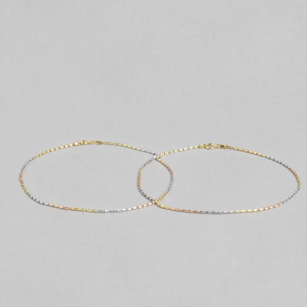 Triple Tone 925 Sterling Silver Chain Anklet