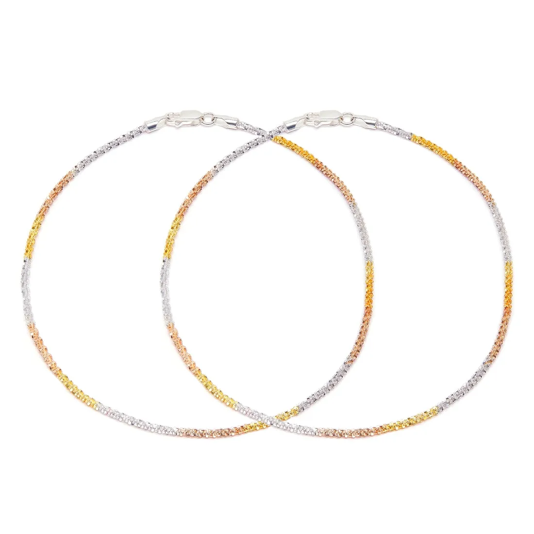 Triple Tone Weave Chain 925 Sterling Silver Anklet
