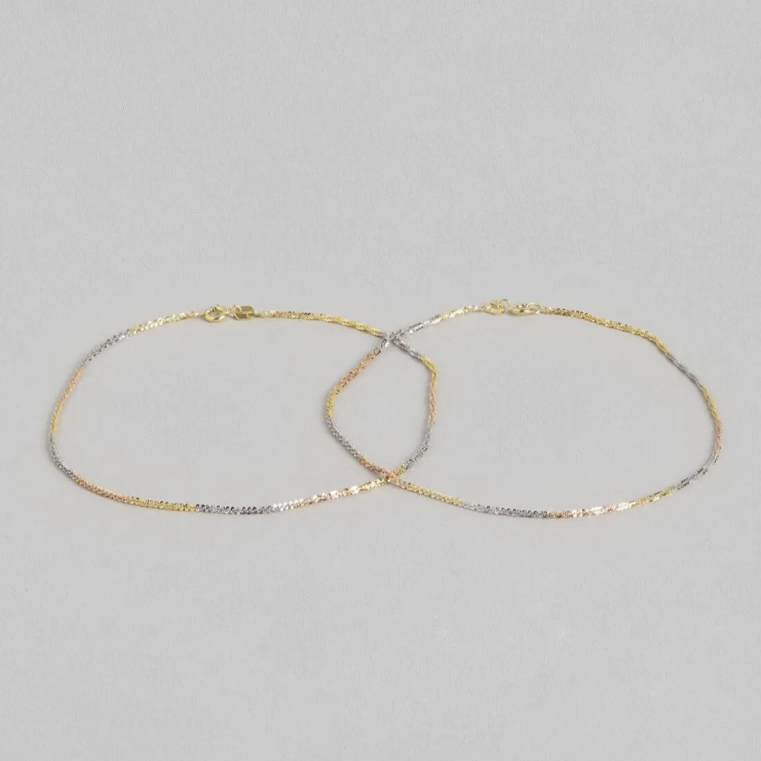 Triple-Tone Weave Chain 925 Sterling Silver Anklet
