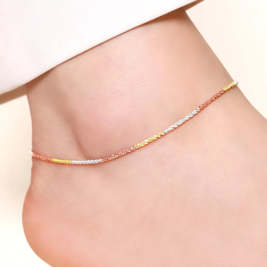 Triple Tone Weave Chain 925 Sterling Silver Anklet