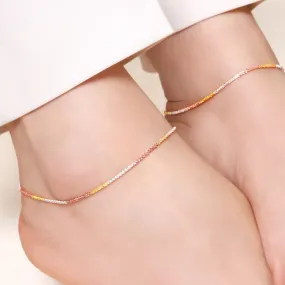 Triple Tone Weave Chain 925 Sterling Silver Anklet
