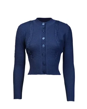 Vintage Cable Crop Cardigan - Royal Blue