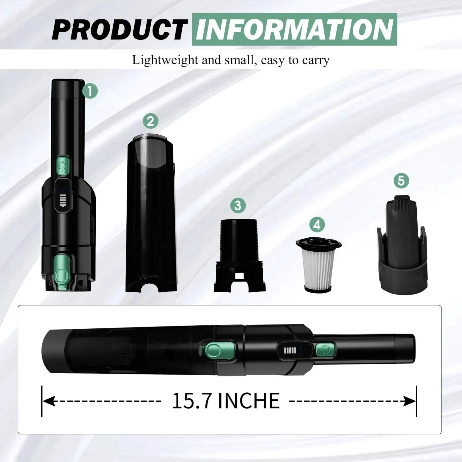 WHALL® Handheld Cordless Vacuum, Portable Vacuum with 15KPA Suction, Fast Charging, EV-H061 (New)