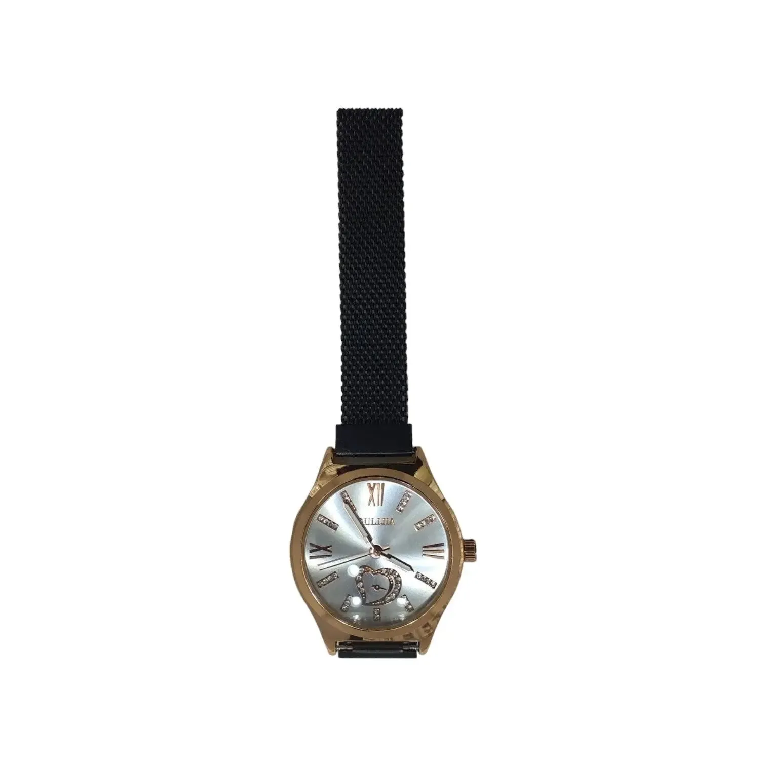 Women Heart Watch with Black Strap
